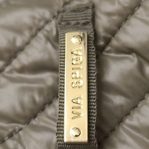 VIA SPIGA light Jacket / Coat Olive Green Gold Large Zip Hood Faux fur lined